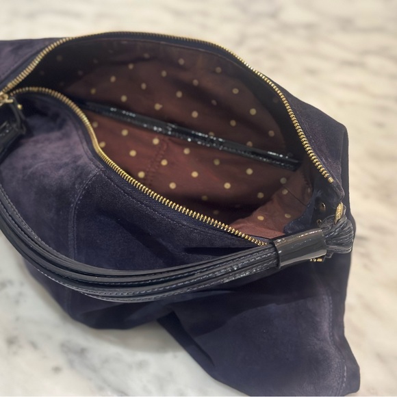 Kate Spade New York Suede Handbag - navy blue suede with patent leather - Picture 12 of 14